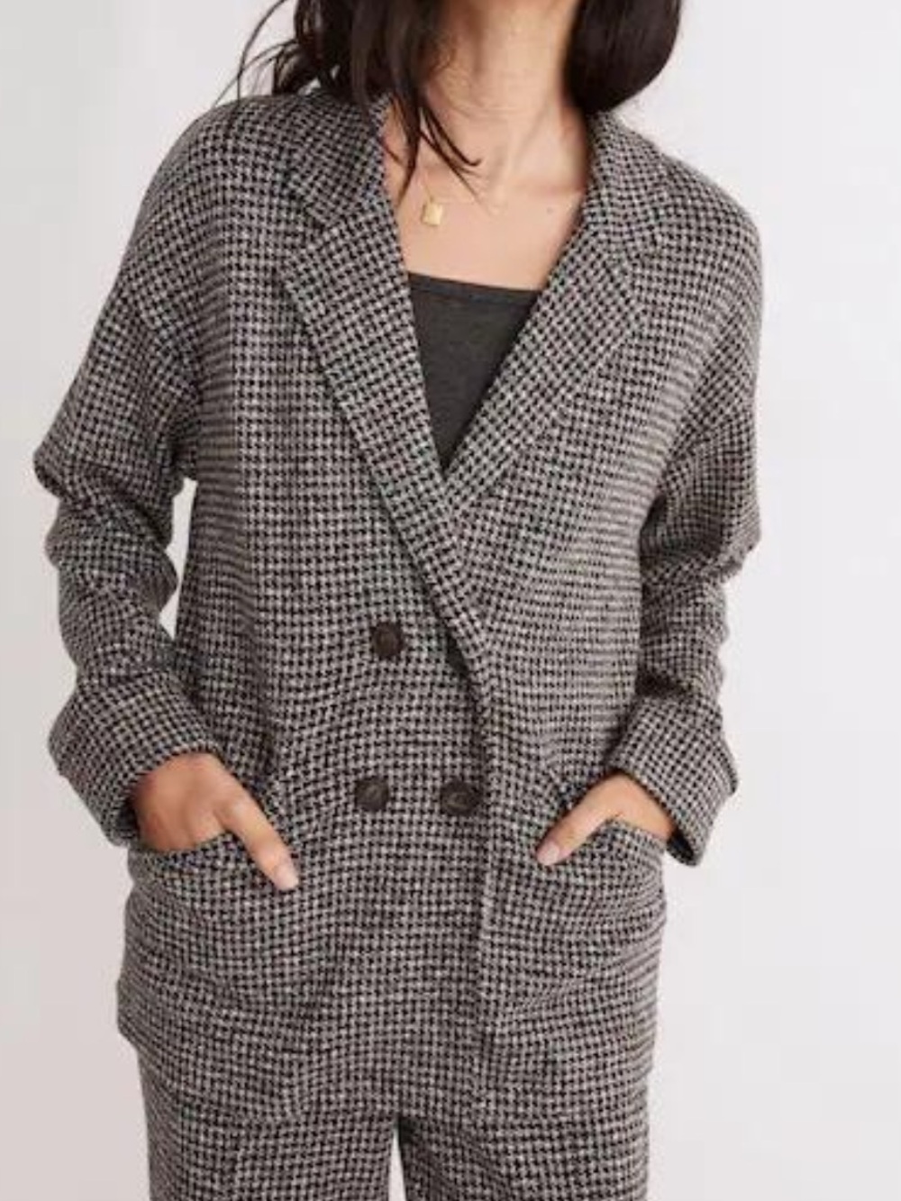 Madewell Brushed Knit Redford Blazer in Houndstooth Check XS Dark Academia